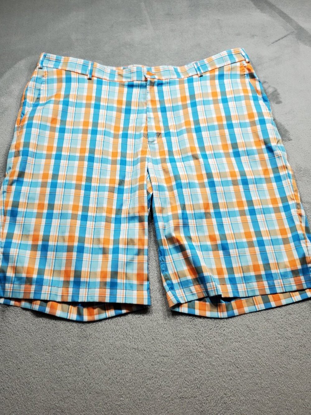 Slazenger Performance Golf Plaid Shorts 4 Pockets Orange Blue White Men Sz 40